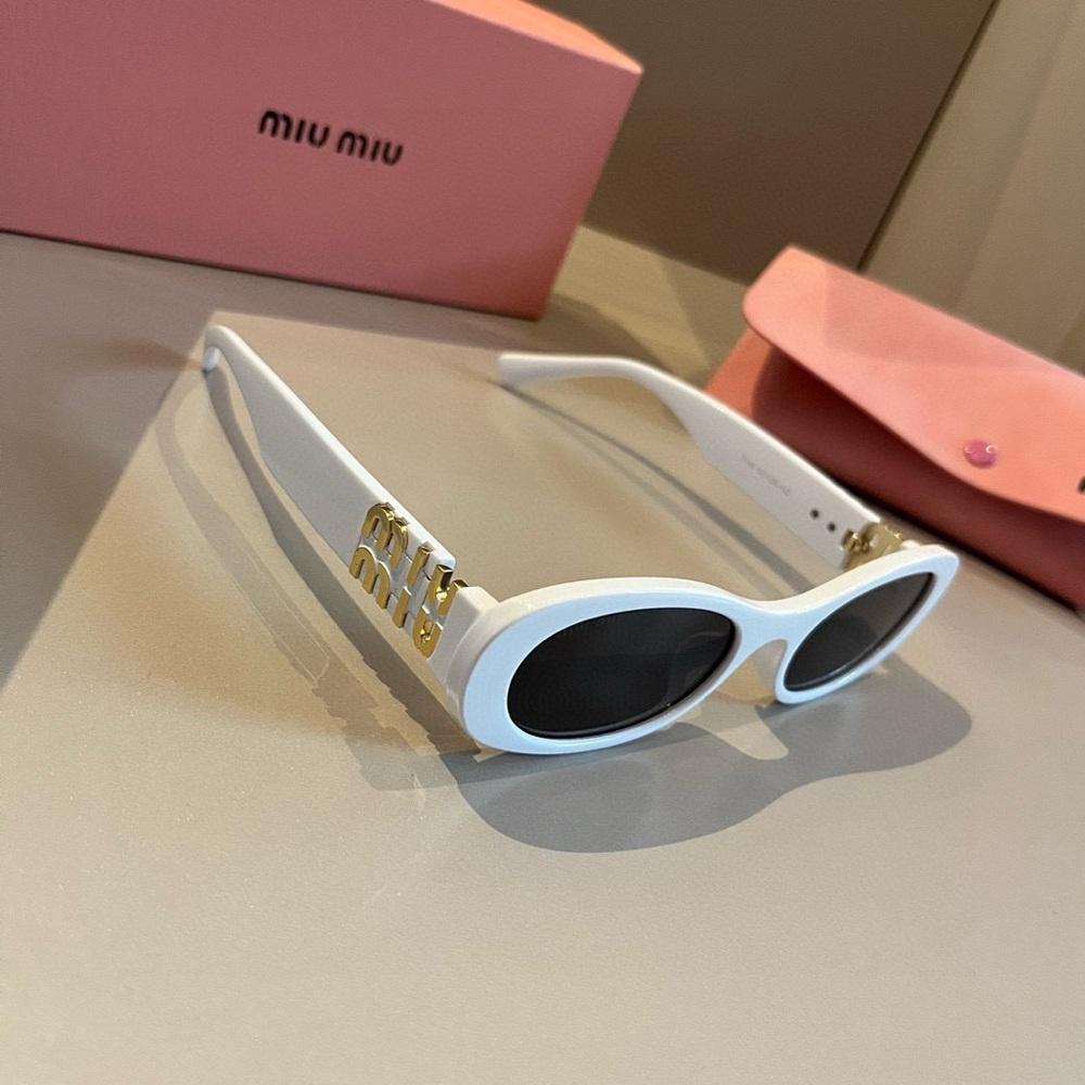 Miu Miu White Sunglasses with Gold Accents